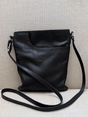 Margot New York Classic Black Pebbled Leather Crossbody Bag